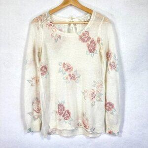 LC Lauren Conrad Oversized Loose Knit Floral Sweater With Ribbon Tie Size XS